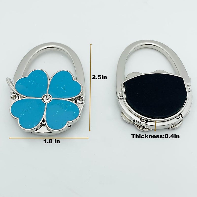 ROFLYER Four Leaf Clover Design Foldable Handbag Hanger Folding Purse Table Hook Holder (Blue) - Image 2